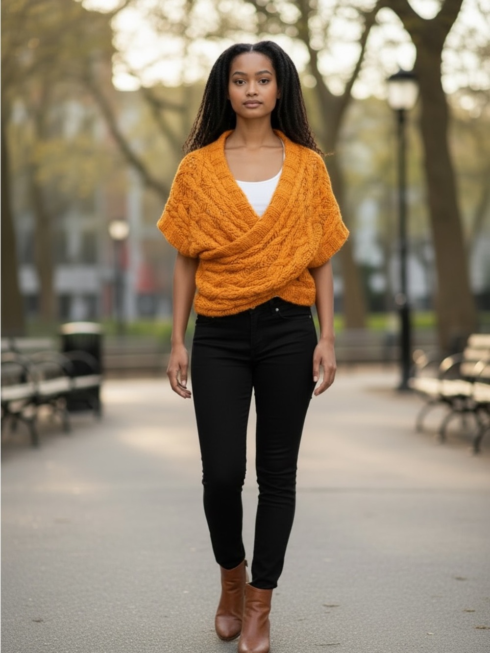 Anthropologie Cozy Cable-Knit Wrap Sweater - Mustard/Orange NWT XS/S can fit M/L